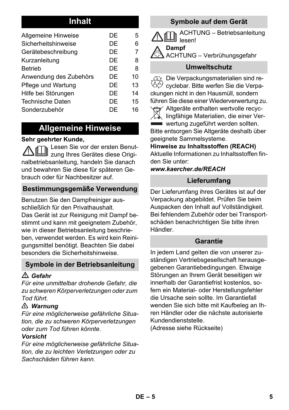 Deutsch, Inhalt, Allgemeine hinweise | Karcher SC 6-800 C User Manual | Page 5 / 342