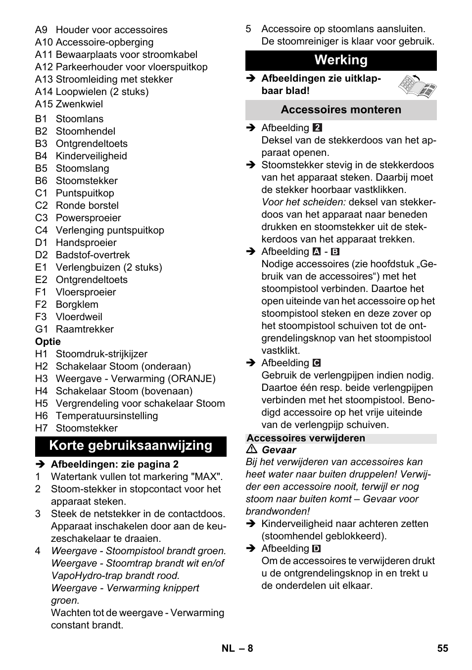 Korte gebruiksaanwijzing werking | Karcher SC 6-800 C User Manual | Page 55 / 342