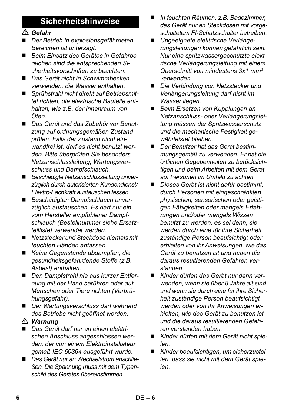 Sicherheitshinweise | Karcher SC 6-800 C User Manual | Page 6 / 342