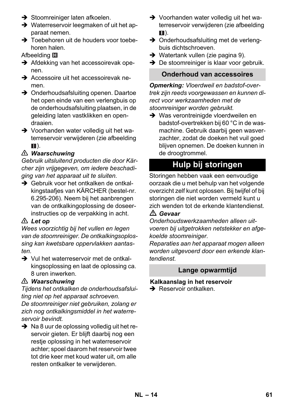 Hulp bij storingen | Karcher SC 6-800 C User Manual | Page 61 / 342