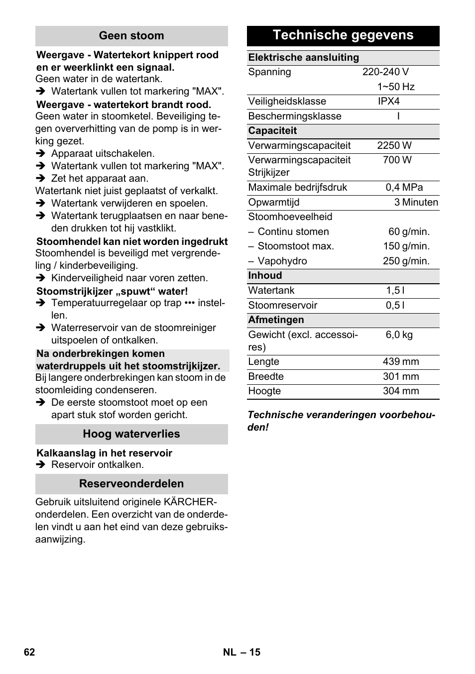 Technische gegevens | Karcher SC 6-800 C User Manual | Page 62 / 342