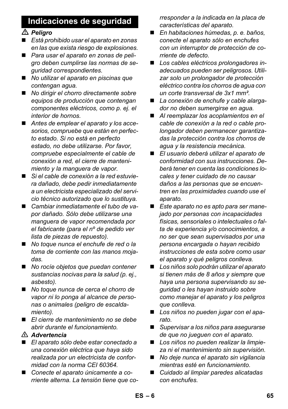 Indicaciones de seguridad | Karcher SC 6-800 C User Manual | Page 65 / 342