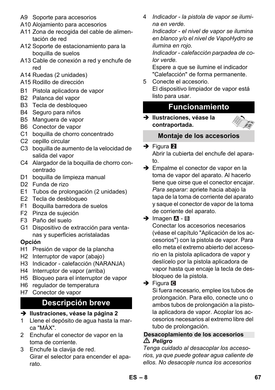 Descripción breve funcionamiento | Karcher SC 6-800 C User Manual | Page 67 / 342