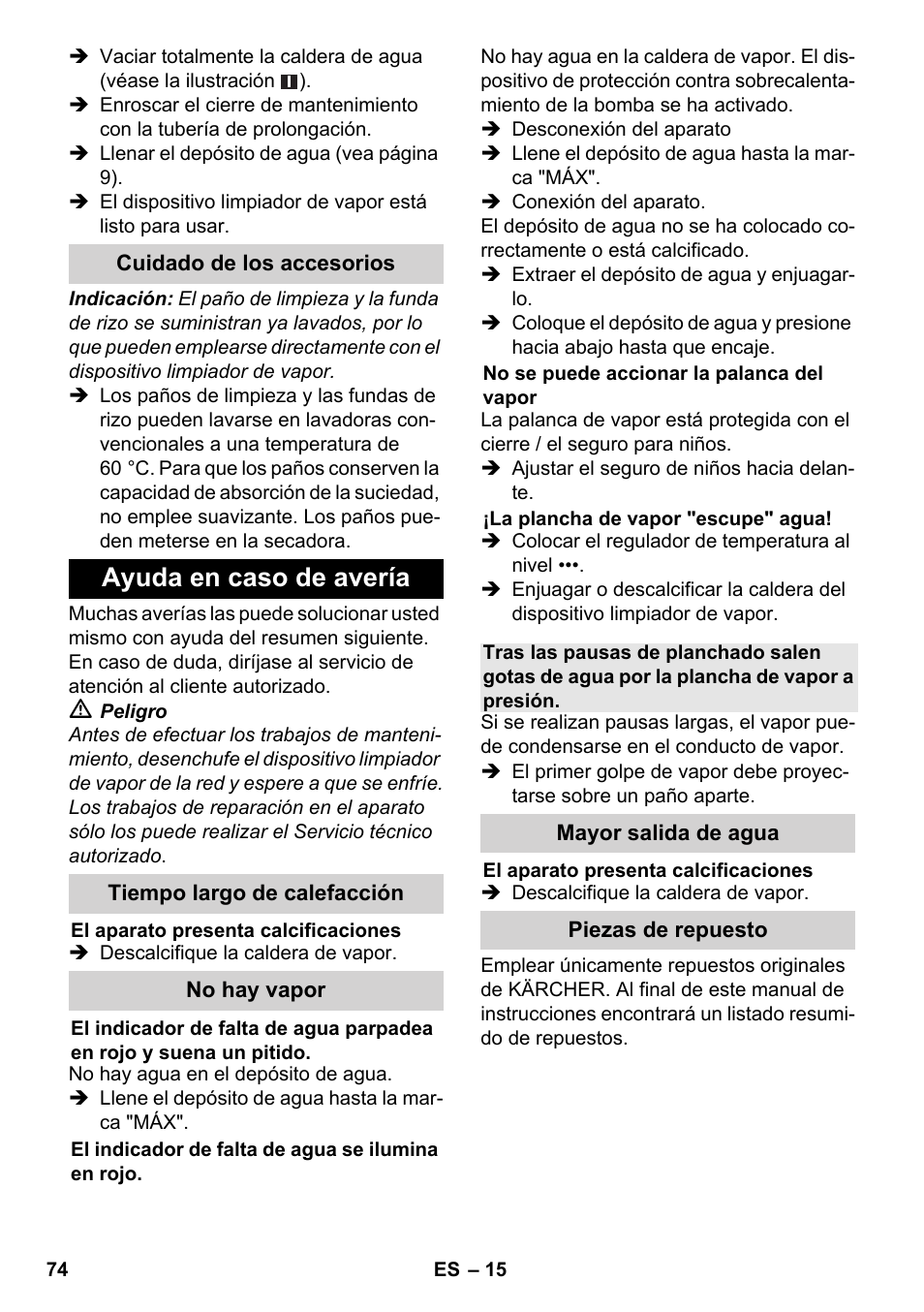 Ayuda en caso de avería | Karcher SC 6-800 C User Manual | Page 74 / 342