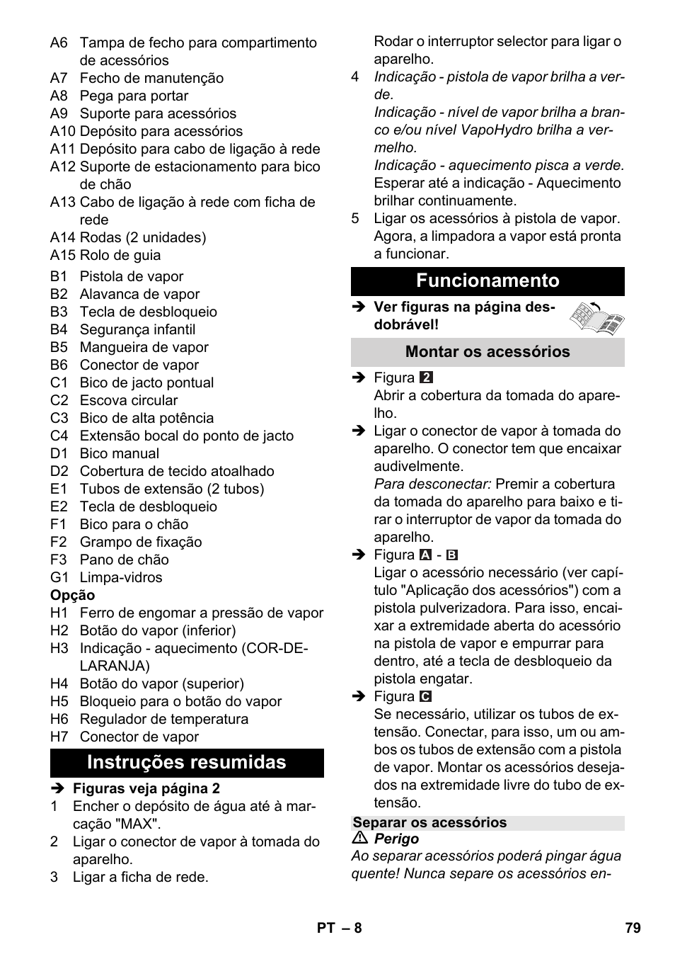 Instruções resumidas funcionamento | Karcher SC 6-800 C User Manual | Page 79 / 342