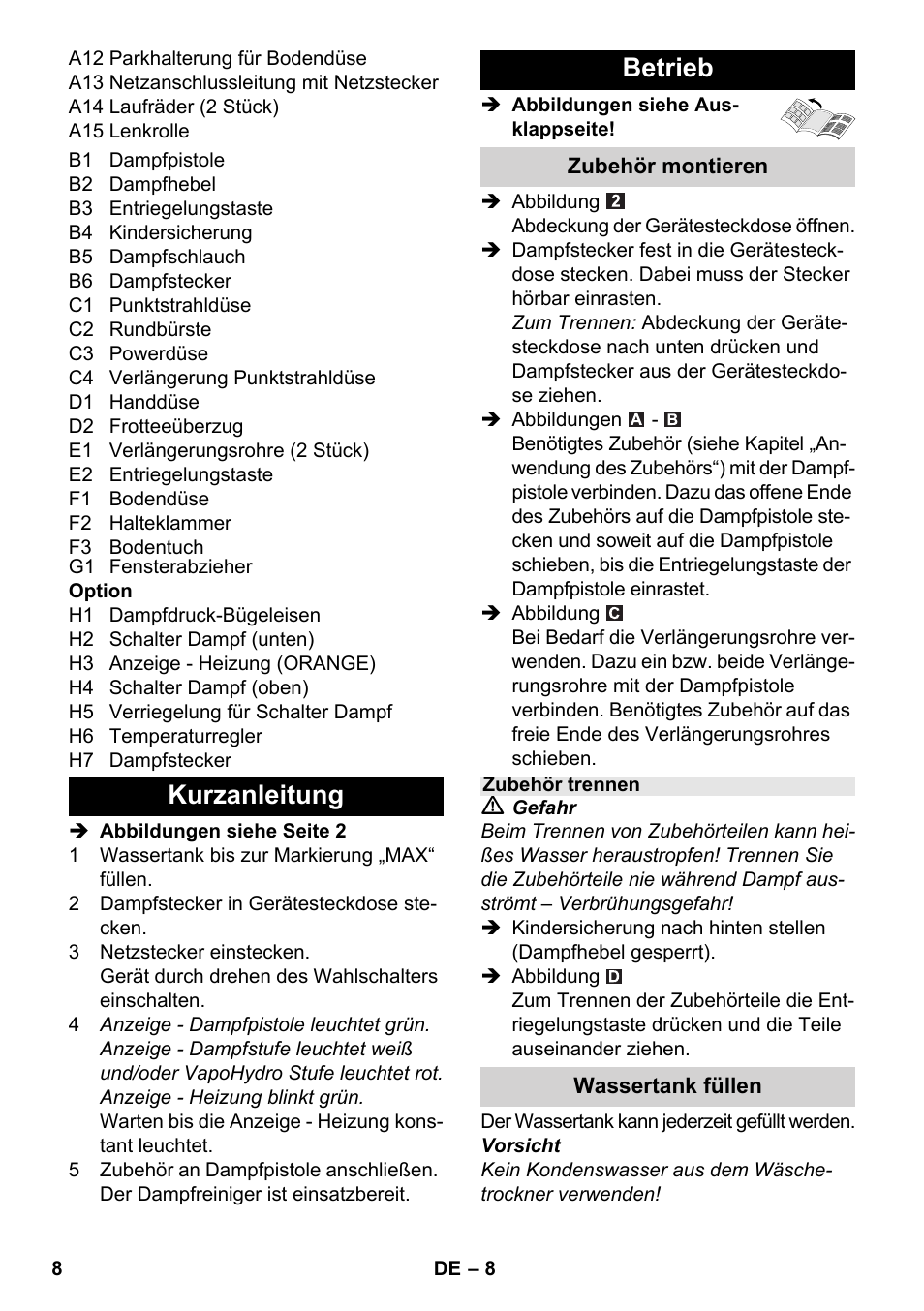 Kurzanleitung betrieb | Karcher SC 6-800 C User Manual | Page 8 / 342