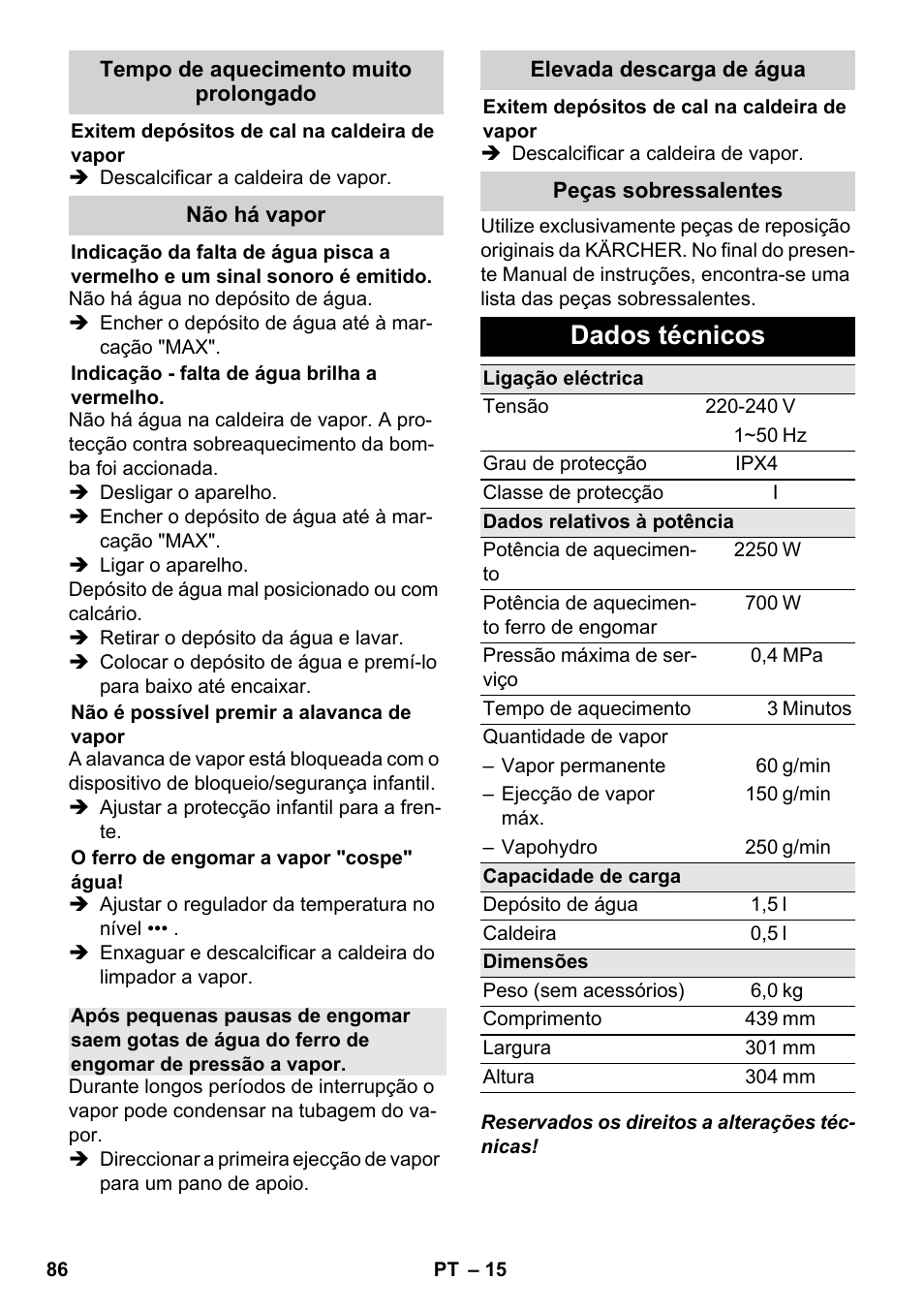 Dados técnicos | Karcher SC 6-800 C User Manual | Page 86 / 342