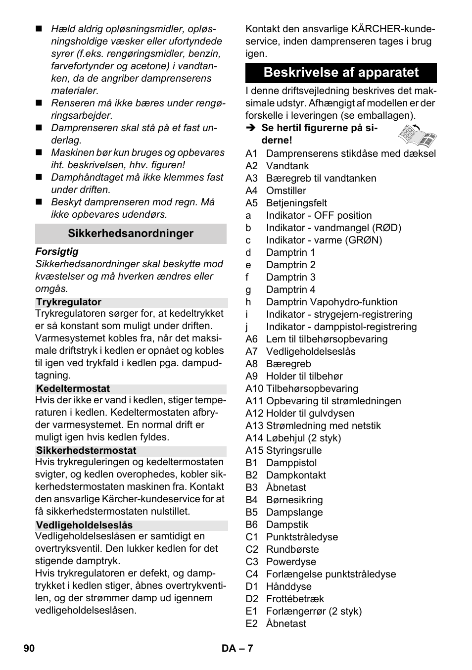 Beskrivelse af apparatet | Karcher SC 6-800 C User Manual | Page 90 / 342