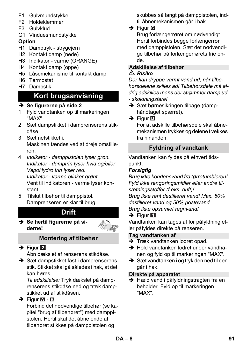 Kort brugsanvisning drift | Karcher SC 6-800 C User Manual | Page 91 / 342