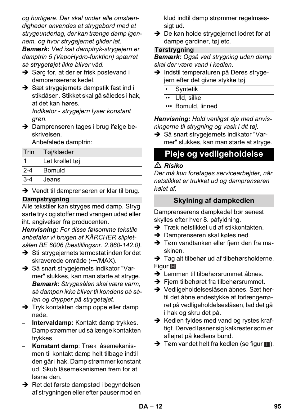 Pleje og vedligeholdelse | Karcher SC 6-800 C User Manual | Page 95 / 342