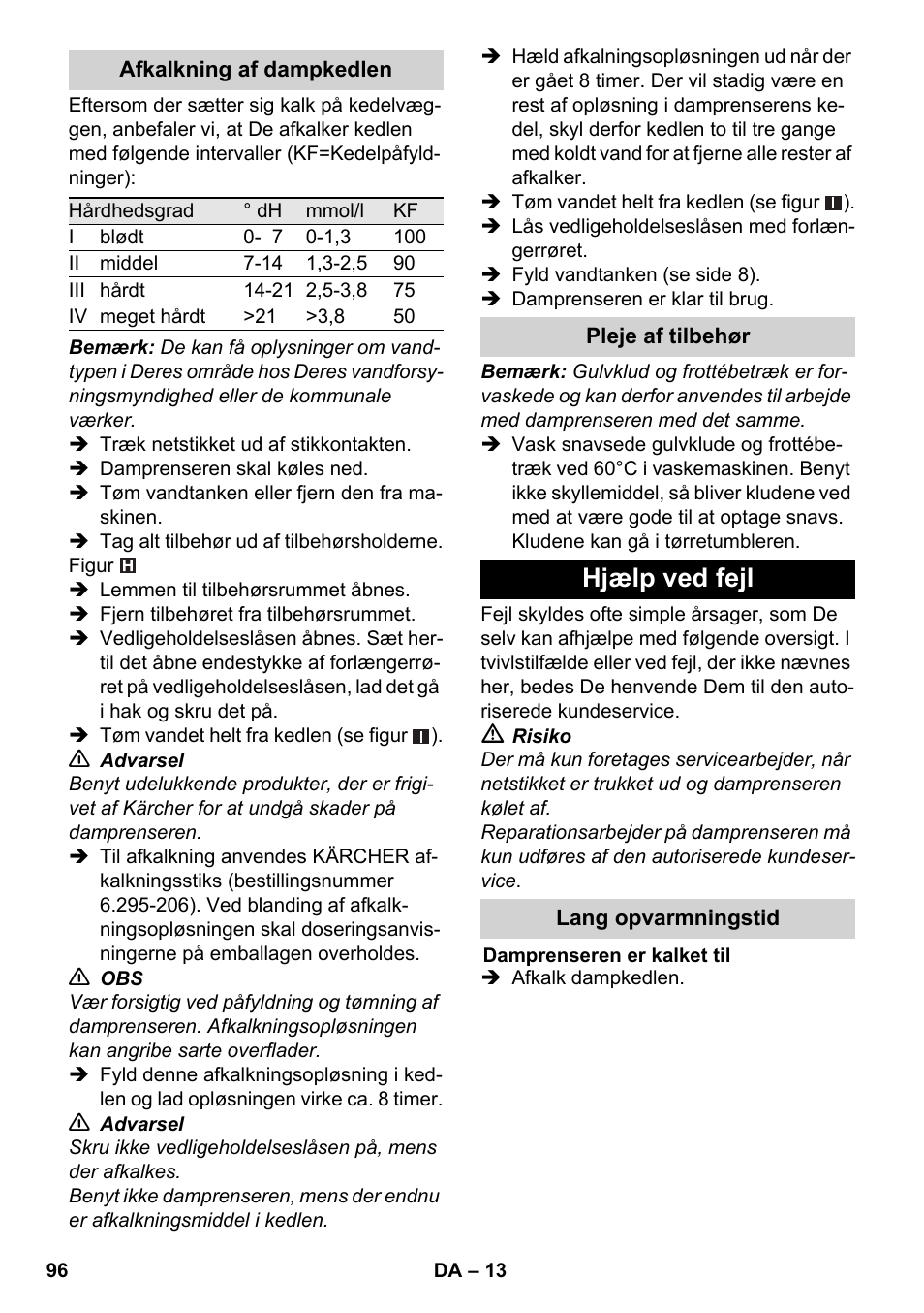 Hjælp ved fejl | Karcher SC 6-800 C User Manual | Page 96 / 342
