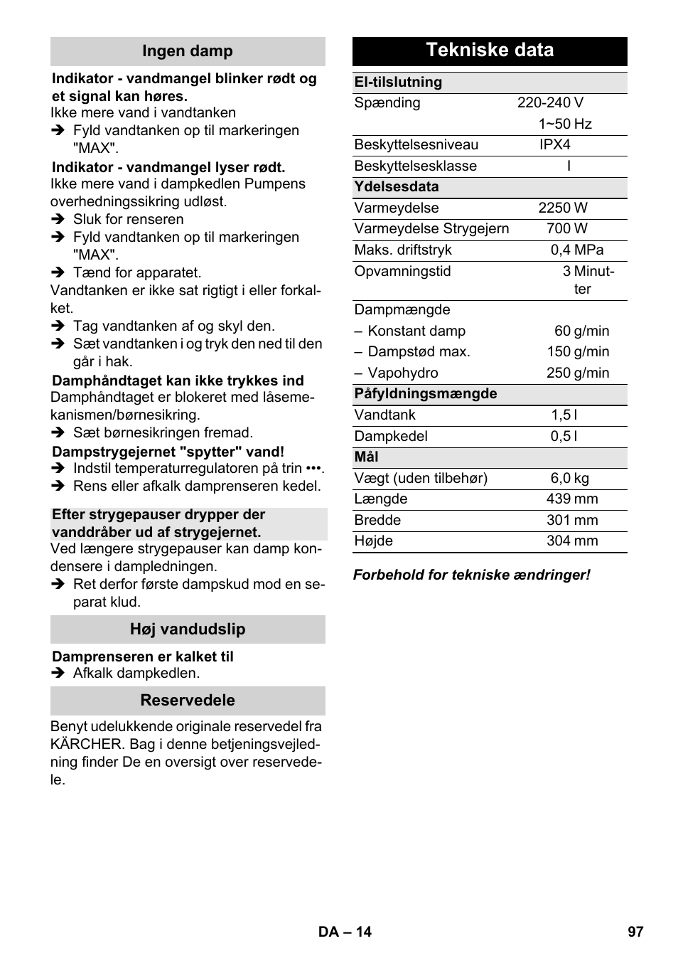 Tekniske data | Karcher SC 6-800 C User Manual | Page 97 / 342