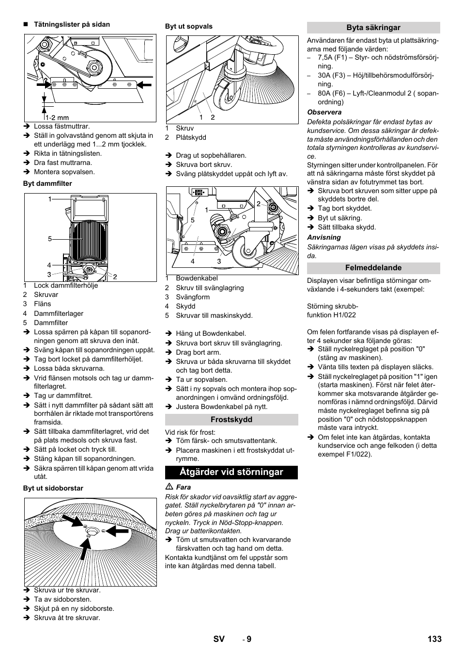 Åtgärder vid störningar | Karcher BD 100-250 R I Bp User Manual | Page 133 / 370