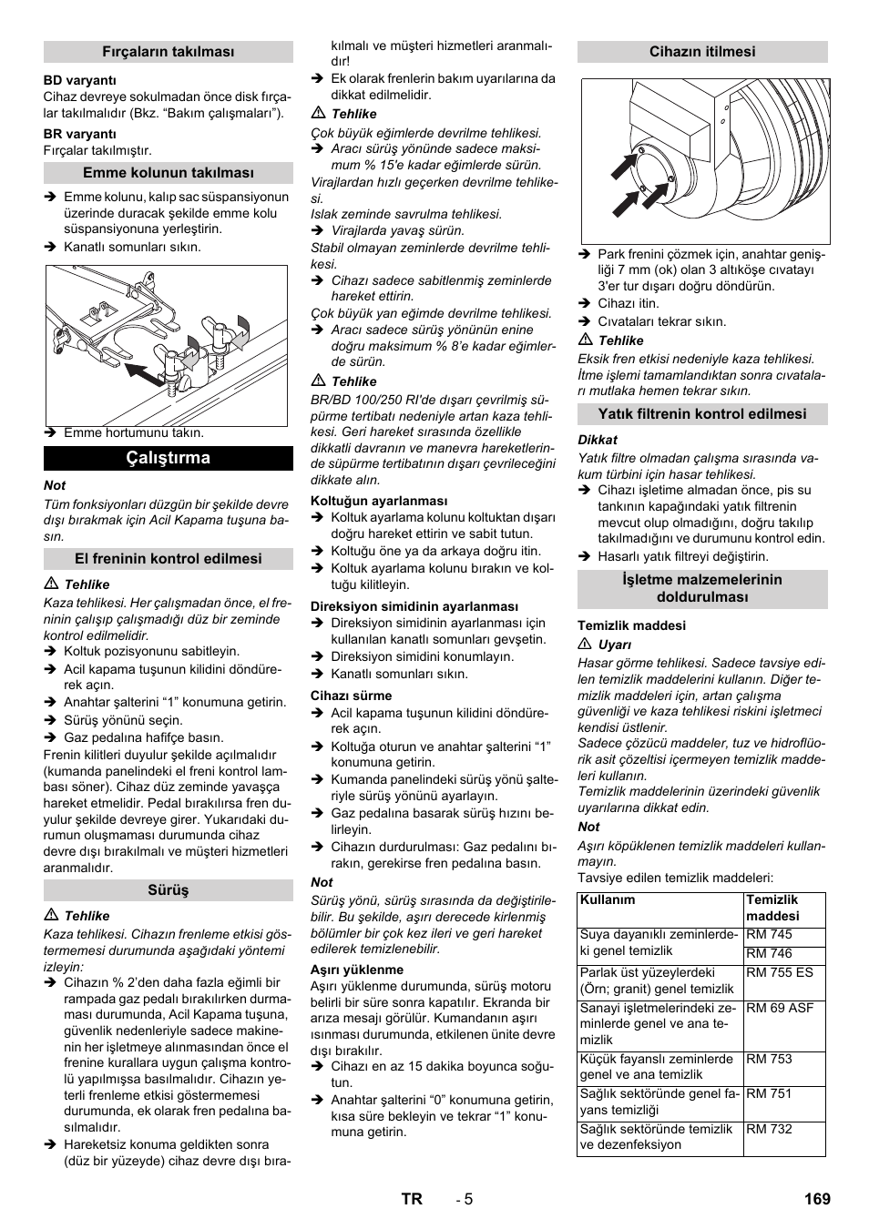 Çalıştırma | Karcher BD 100-250 R I Bp User Manual | Page 169 / 370