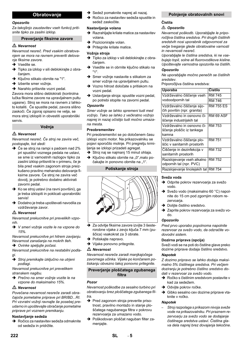 Obratovanje | Karcher BD 100-250 R I Bp User Manual | Page 222 / 370