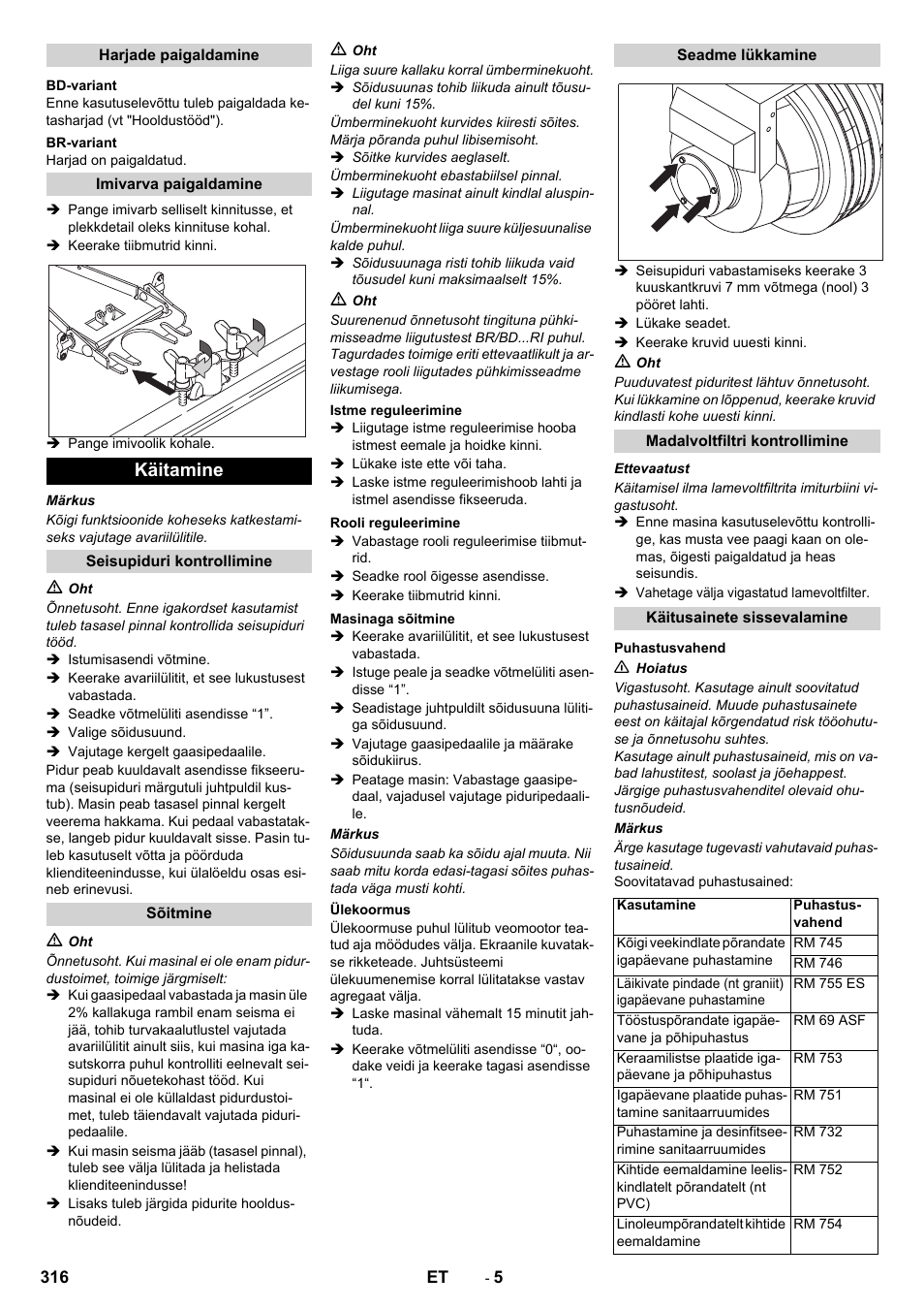 Käitamine | Karcher BD 100-250 R I Bp User Manual | Page 316 / 370