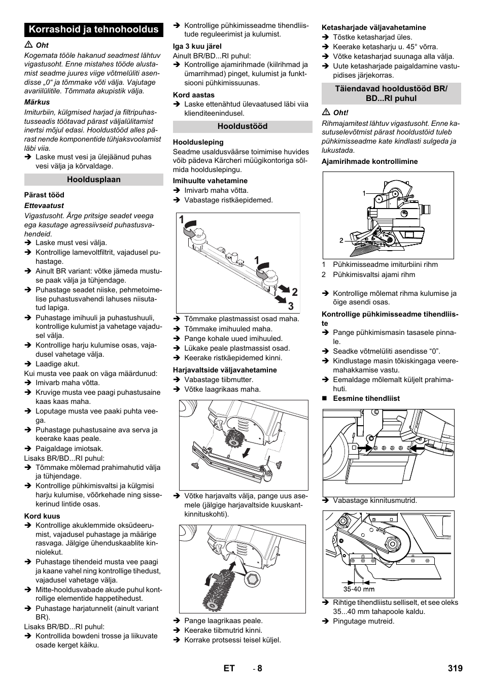 Korrashoid ja tehnohooldus | Karcher BD 100-250 R I Bp User Manual | Page 319 / 370