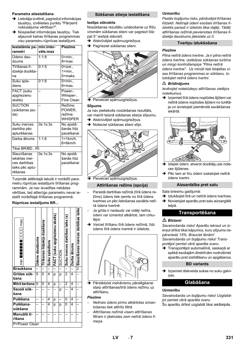 Transportēšana, Glabāšana | Karcher BD 100-250 R I Bp User Manual | Page 331 / 370