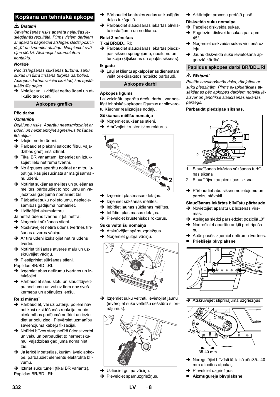 Kopšana un tehniskā apkope | Karcher BD 100-250 R I Bp User Manual | Page 332 / 370