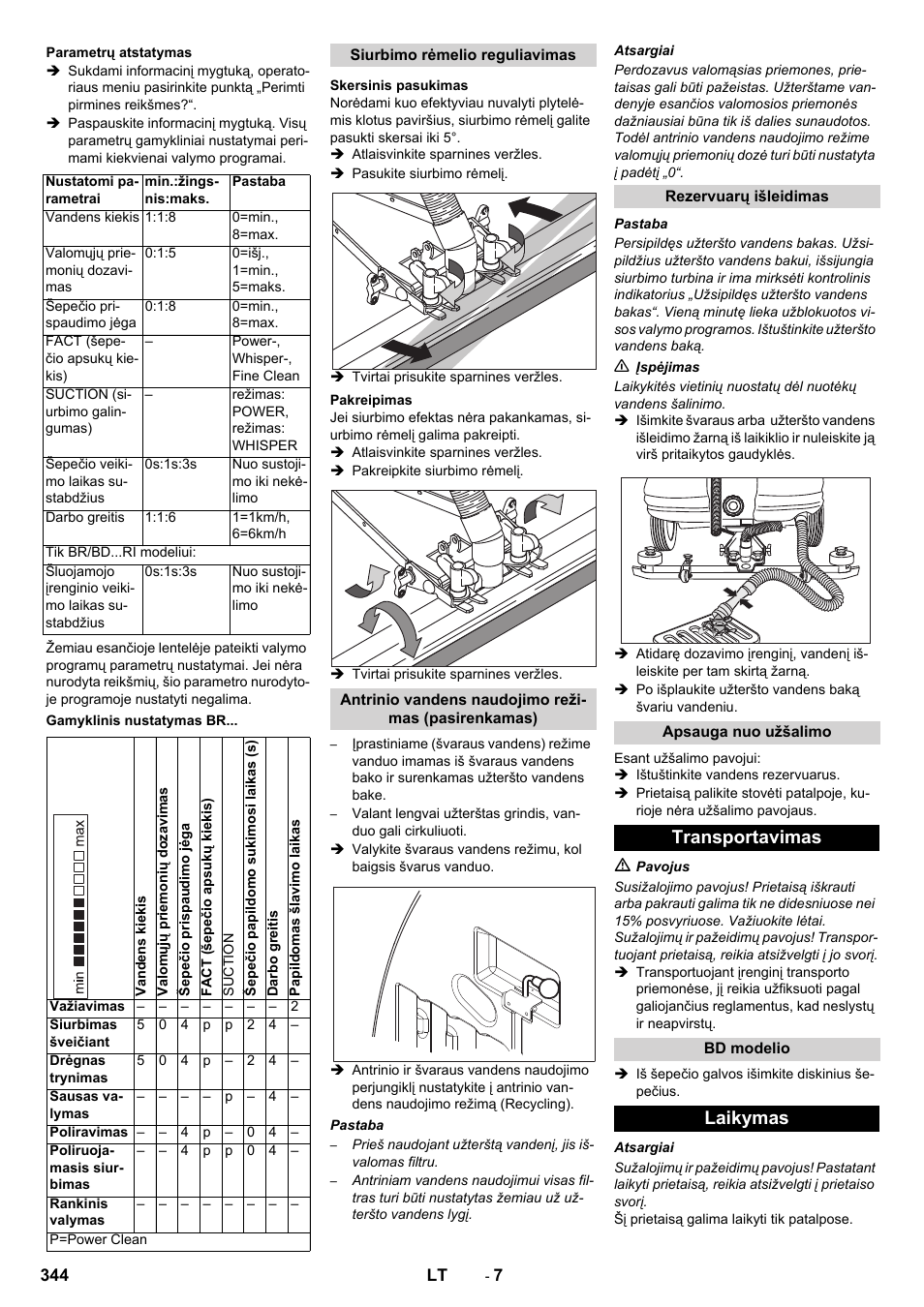 Transportavimas, Laikymas | Karcher BD 100-250 R I Bp User Manual | Page 344 / 370