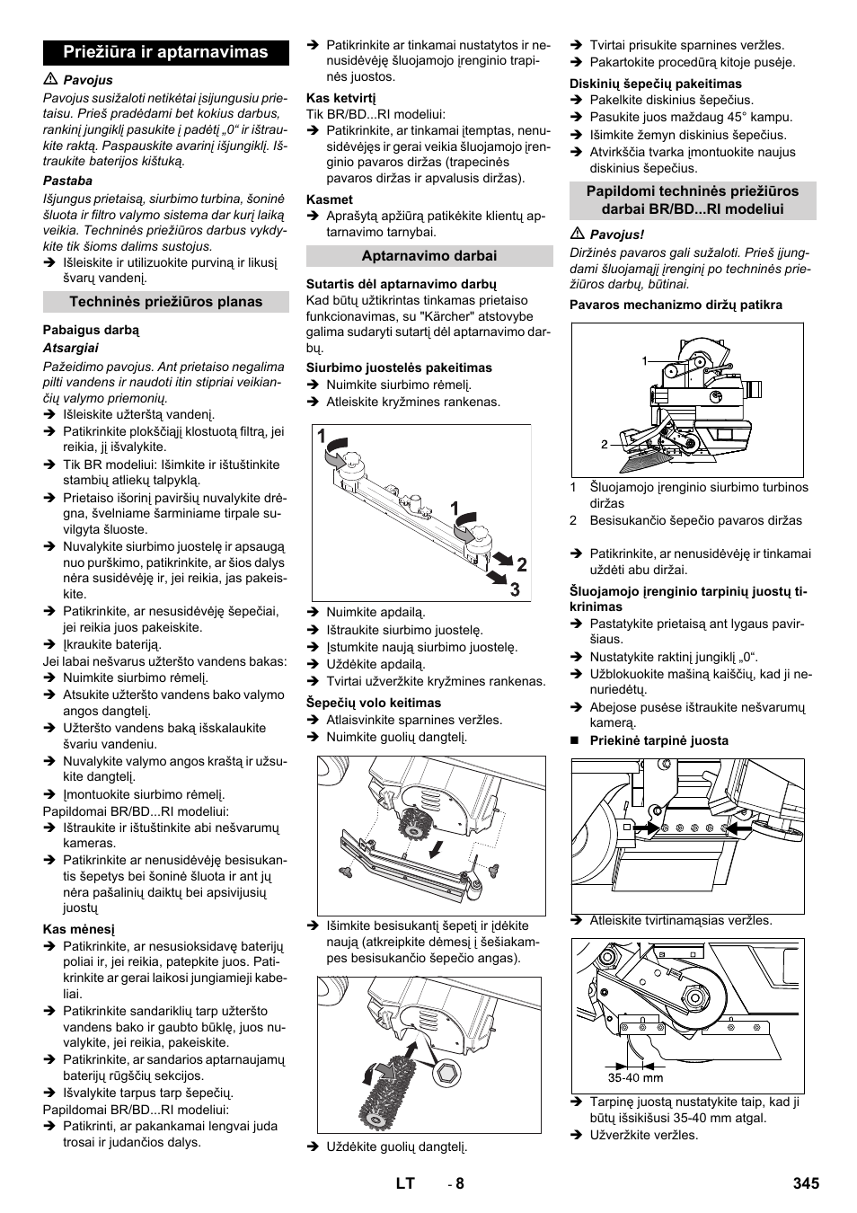 Priežiūra ir aptarnavimas | Karcher BD 100-250 R I Bp User Manual | Page 345 / 370