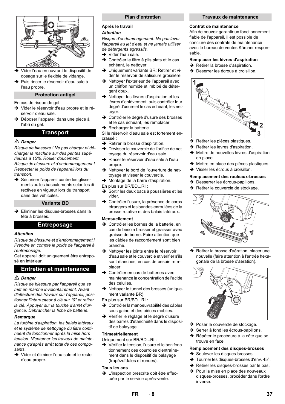 Transport, Entreposage entretien et maintenance | Karcher BD 100-250 R I Bp User Manual | Page 37 / 370