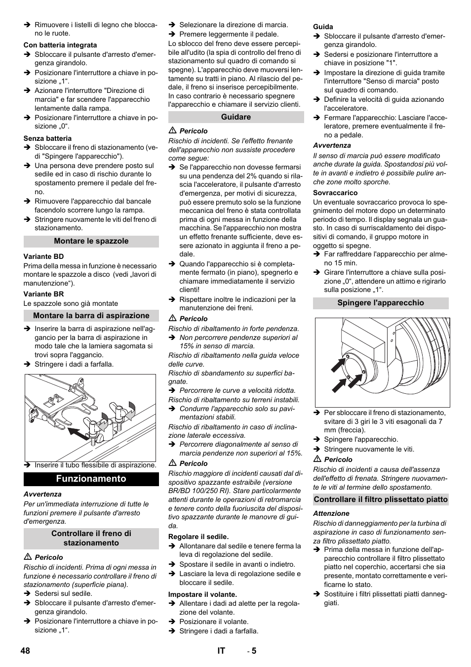 Funzionamento | Karcher BD 100-250 R I Bp User Manual | Page 48 / 370