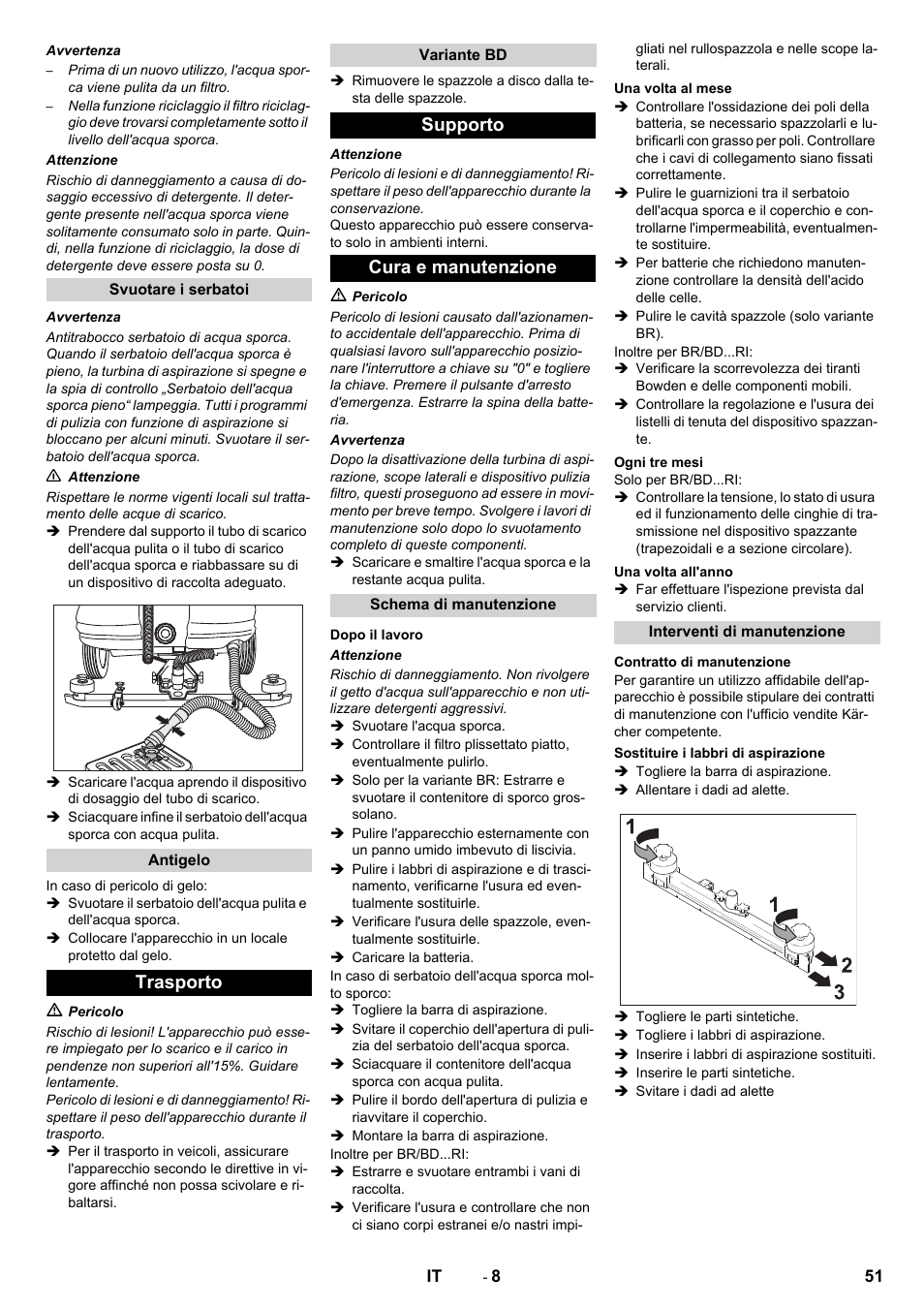 Trasporto, Supporto cura e manutenzione | Karcher BD 100-250 R I Bp User Manual | Page 51 / 370