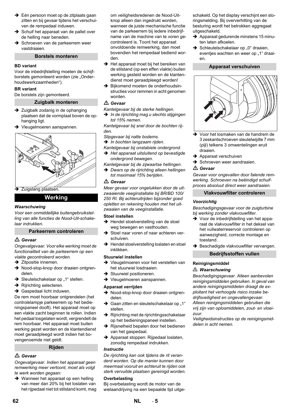 Werking | Karcher BD 100-250 R I Bp User Manual | Page 62 / 370