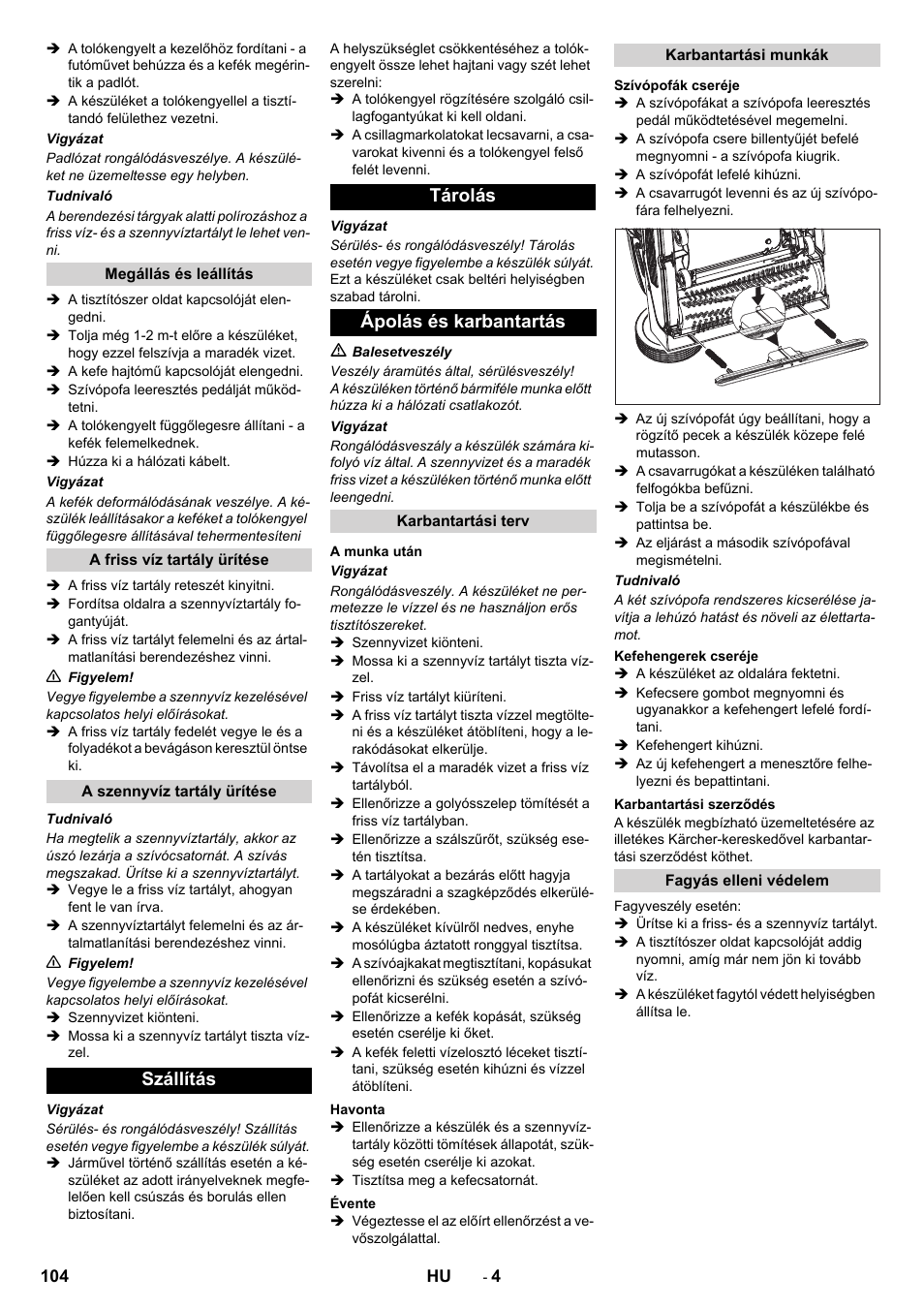 Szállítás tárolás ápolás és karbantartás | Karcher BR 40-10 C Adv + MF User Manual | Page 104 / 196