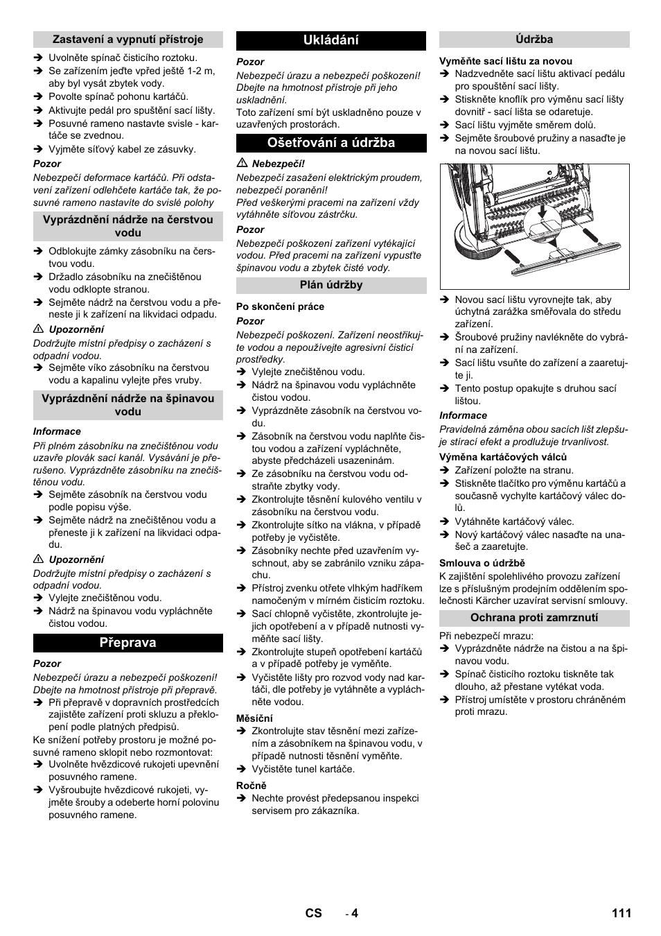 Přeprava ukládání ošetřování a údržba | Karcher BR 40-10 C Adv + MF User Manual | Page 111 / 196