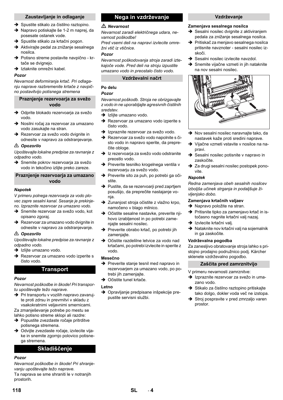 Transport skladiščenje nega in vzdrževanje | Karcher BR 40-10 C Adv + MF User Manual | Page 118 / 196