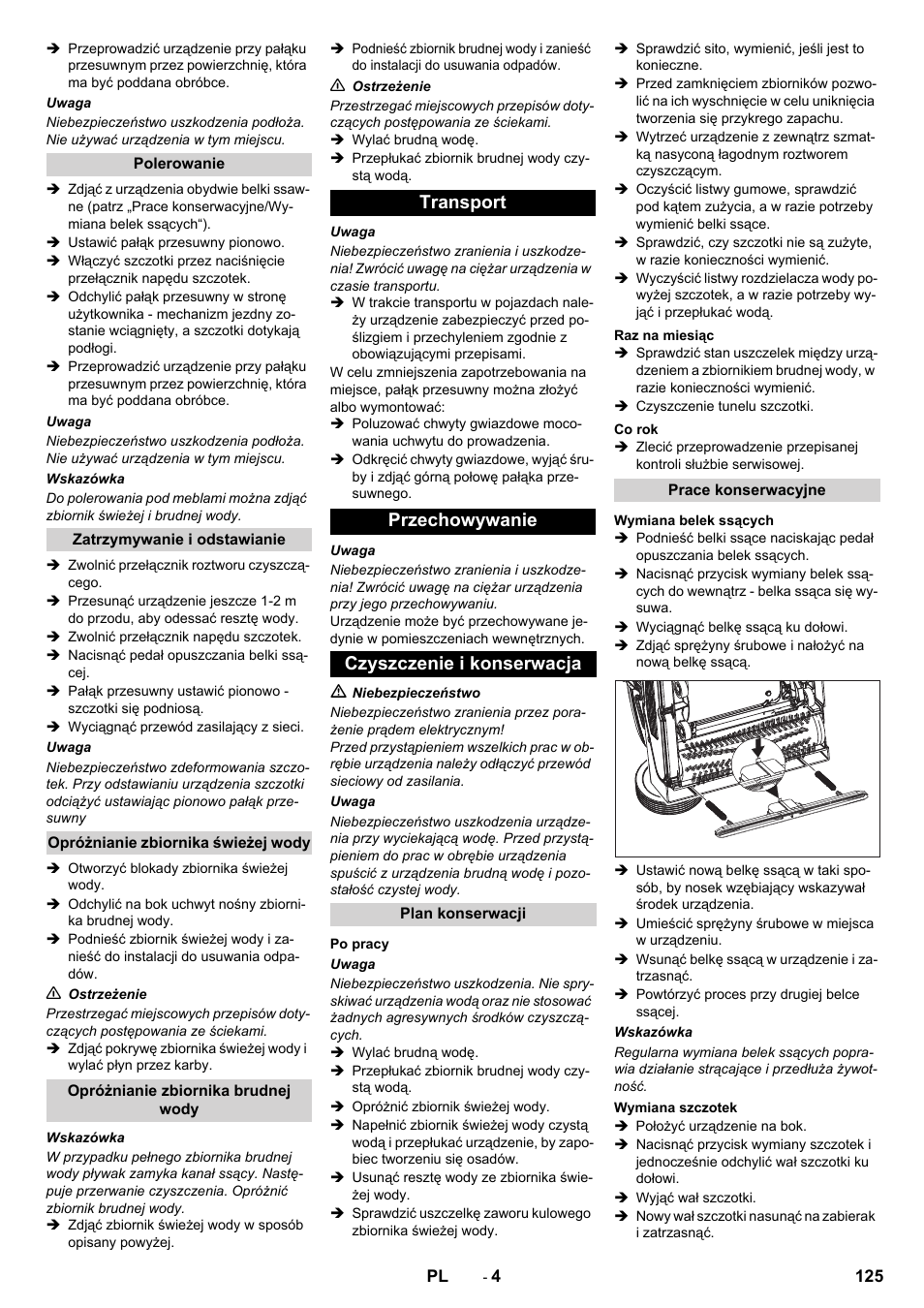 Transport przechowywanie czyszczenie i konserwacja | Karcher BR 40-10 C Adv + MF User Manual | Page 125 / 196