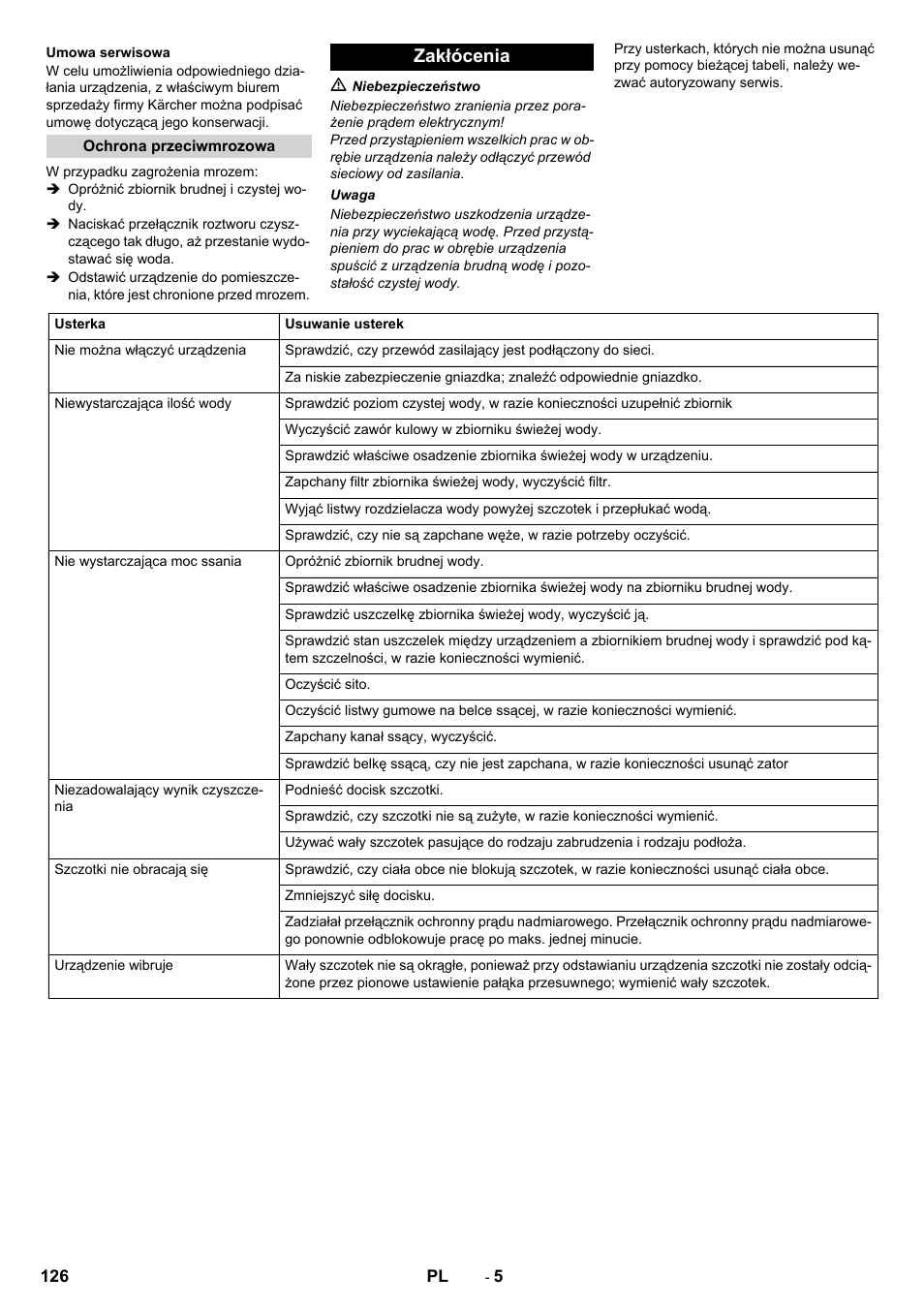 Zakłócenia | Karcher BR 40-10 C Adv + MF User Manual | Page 126 / 196