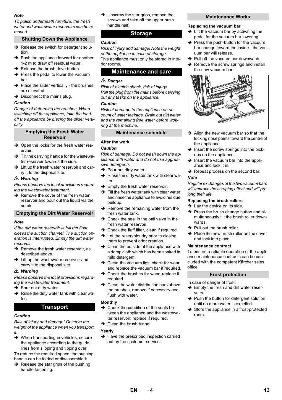 Transport storage maintenance and care | Karcher BR 40-10 C Adv + MF User Manual | Page 13 / 196