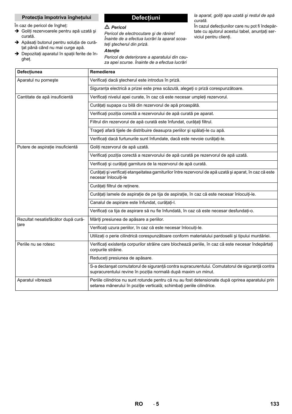Defecţiuni | Karcher BR 40-10 C Adv + MF User Manual | Page 133 / 196