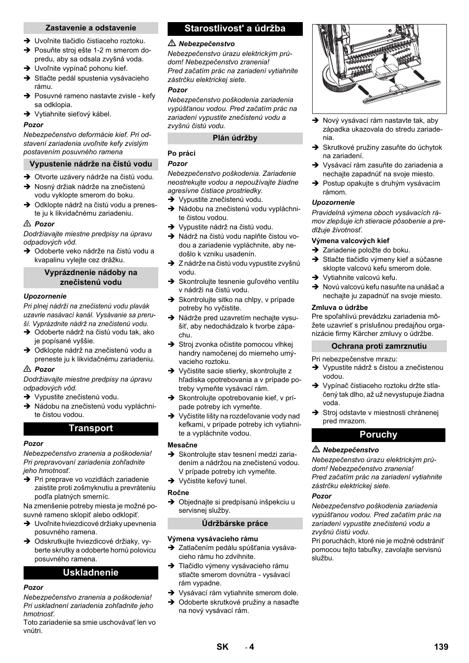 Transport uskladnenie starostlivost' a údržba, Poruchy | Karcher BR 40-10 C Adv + MF User Manual | Page 139 / 196