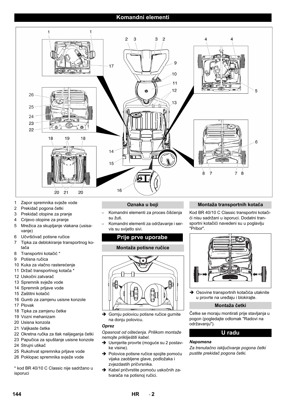 Komandni elementi, Prije prve uporabe, U radu | Karcher BR 40-10 C Adv + MF User Manual | Page 144 / 196