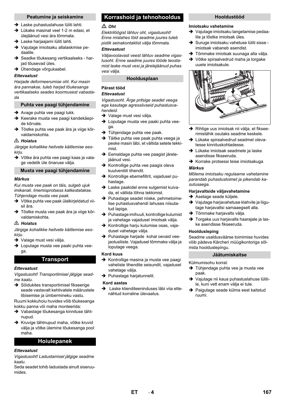 Transport hoiulepanek korrashoid ja tehnohooldus | Karcher BR 40-10 C Adv + MF User Manual | Page 167 / 196