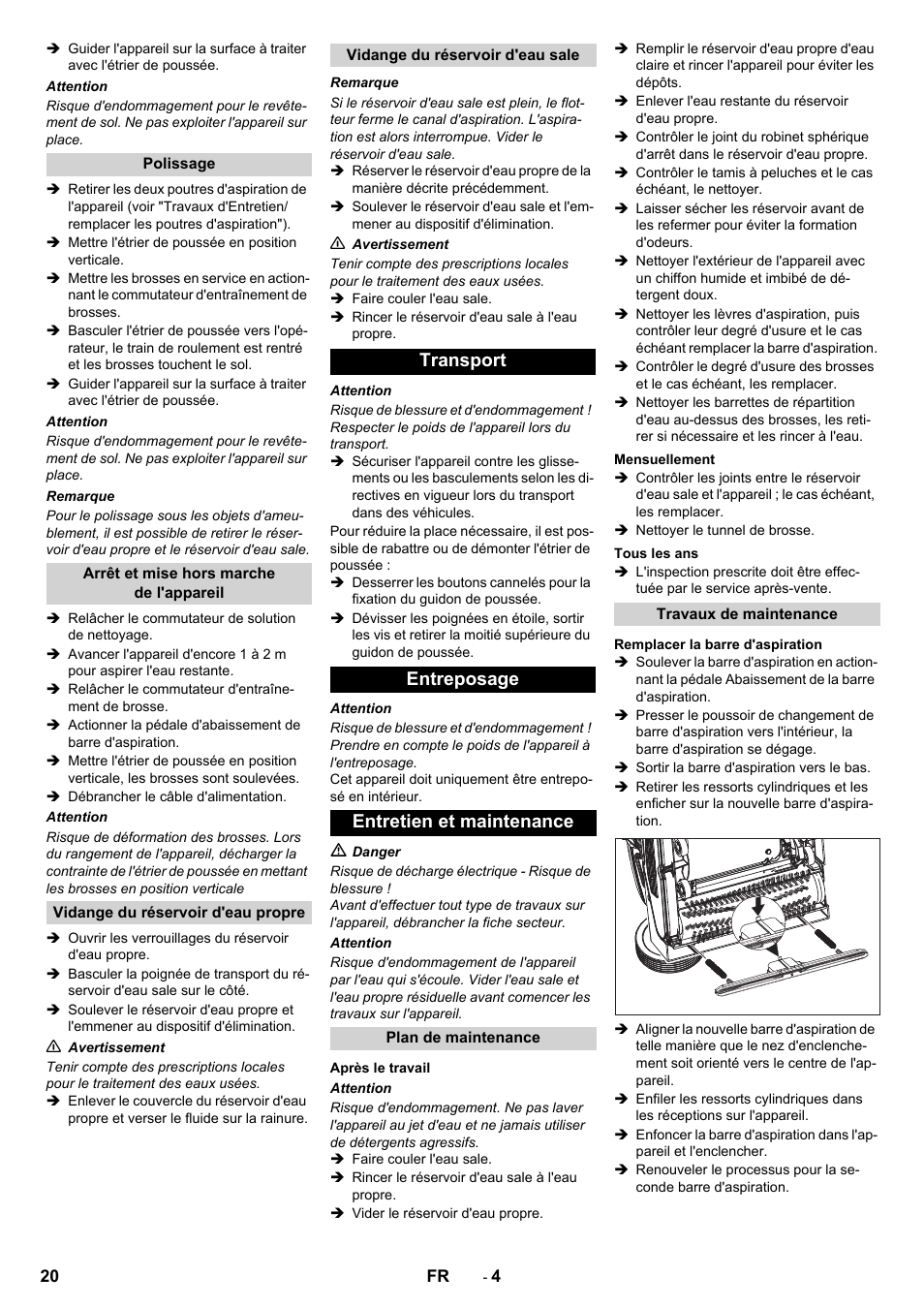 Transport entreposage entretien et maintenance | Karcher BR 40-10 C Adv + MF User Manual | Page 20 / 196