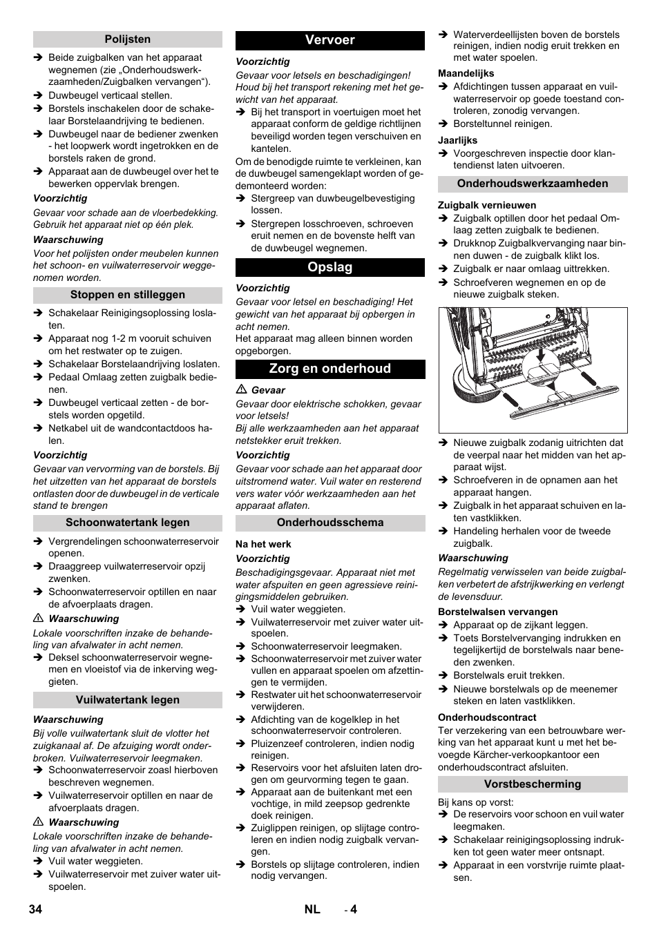 Vervoer opslag zorg en onderhoud | Karcher BR 40-10 C Adv + MF User Manual | Page 34 / 196