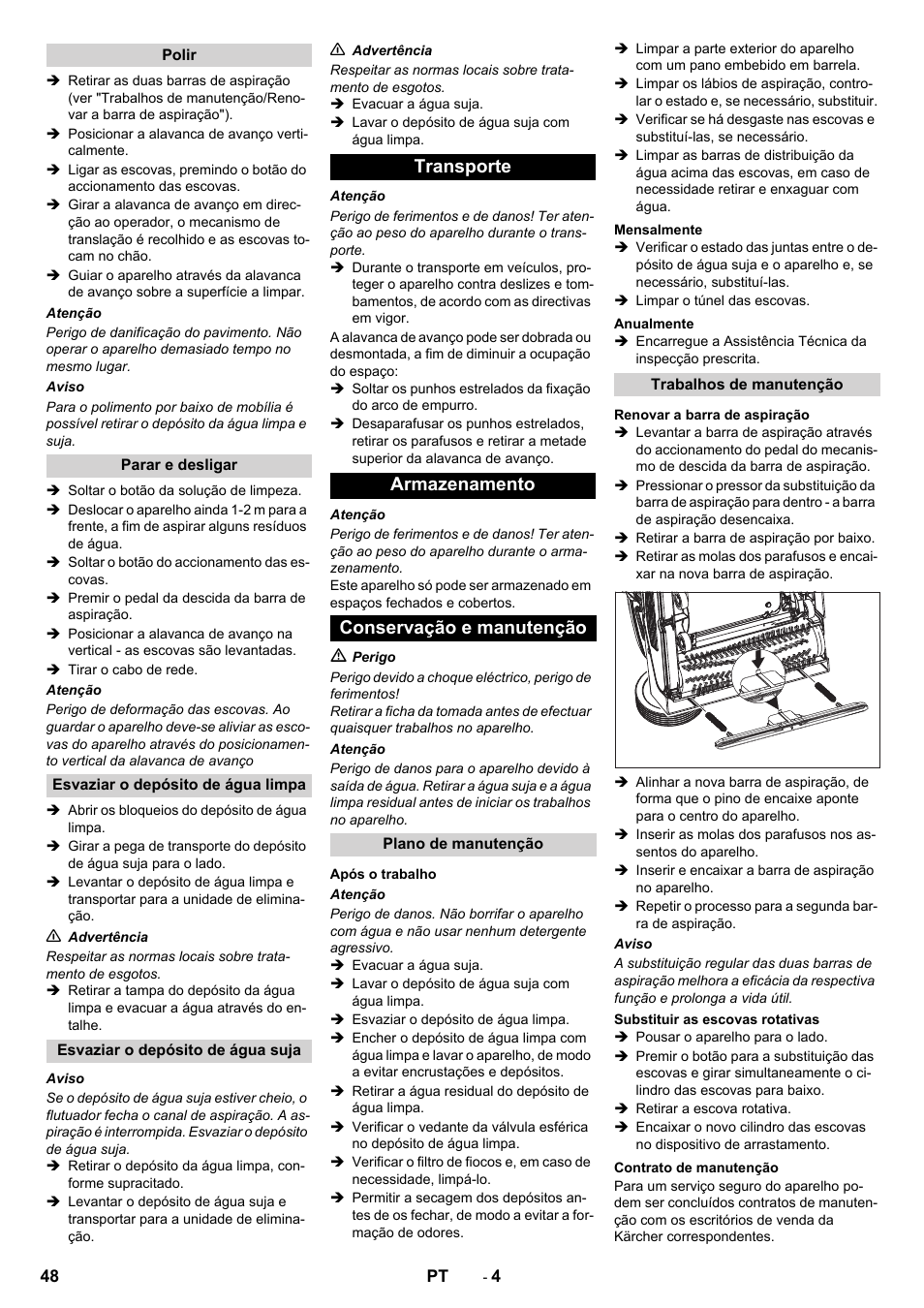 Transporte armazenamento conservação e manutenção | Karcher BR 40-10 C Adv + MF User Manual | Page 48 / 196