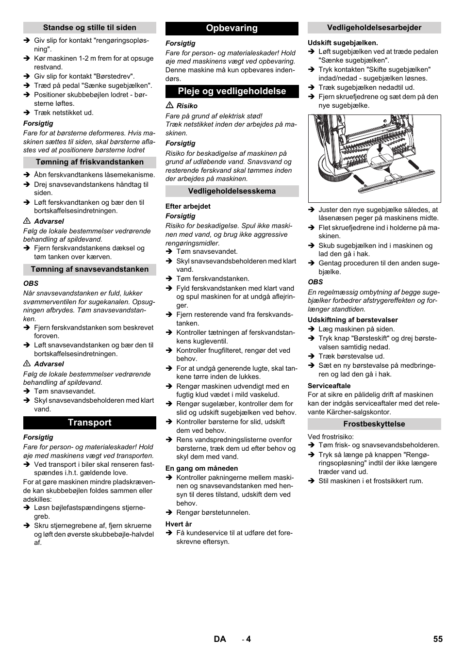 Transport opbevaring pleje og vedligeholdelse | Karcher BR 40-10 C Adv + MF User Manual | Page 55 / 196
