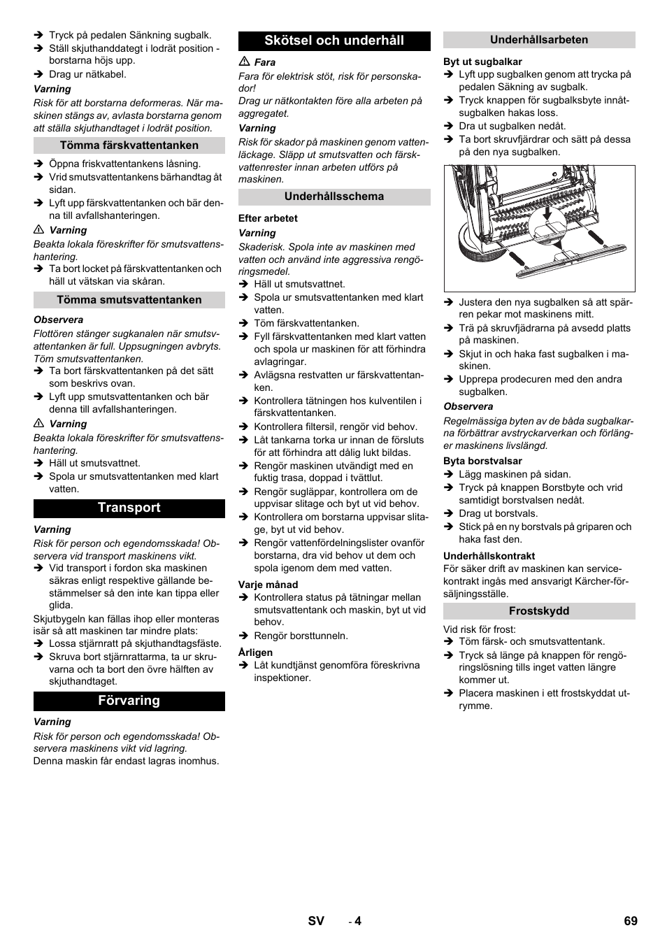 Transport förvaring skötsel och underhåll | Karcher BR 40-10 C Adv + MF User Manual | Page 69 / 196