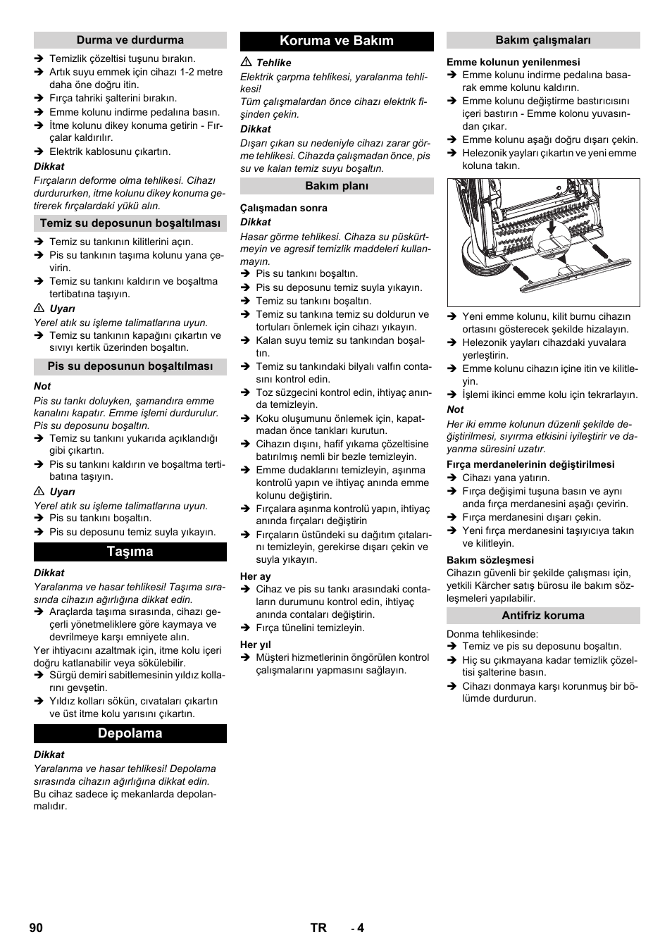 Taşıma depolama koruma ve bakım | Karcher BR 40-10 C Adv + MF User Manual | Page 90 / 196