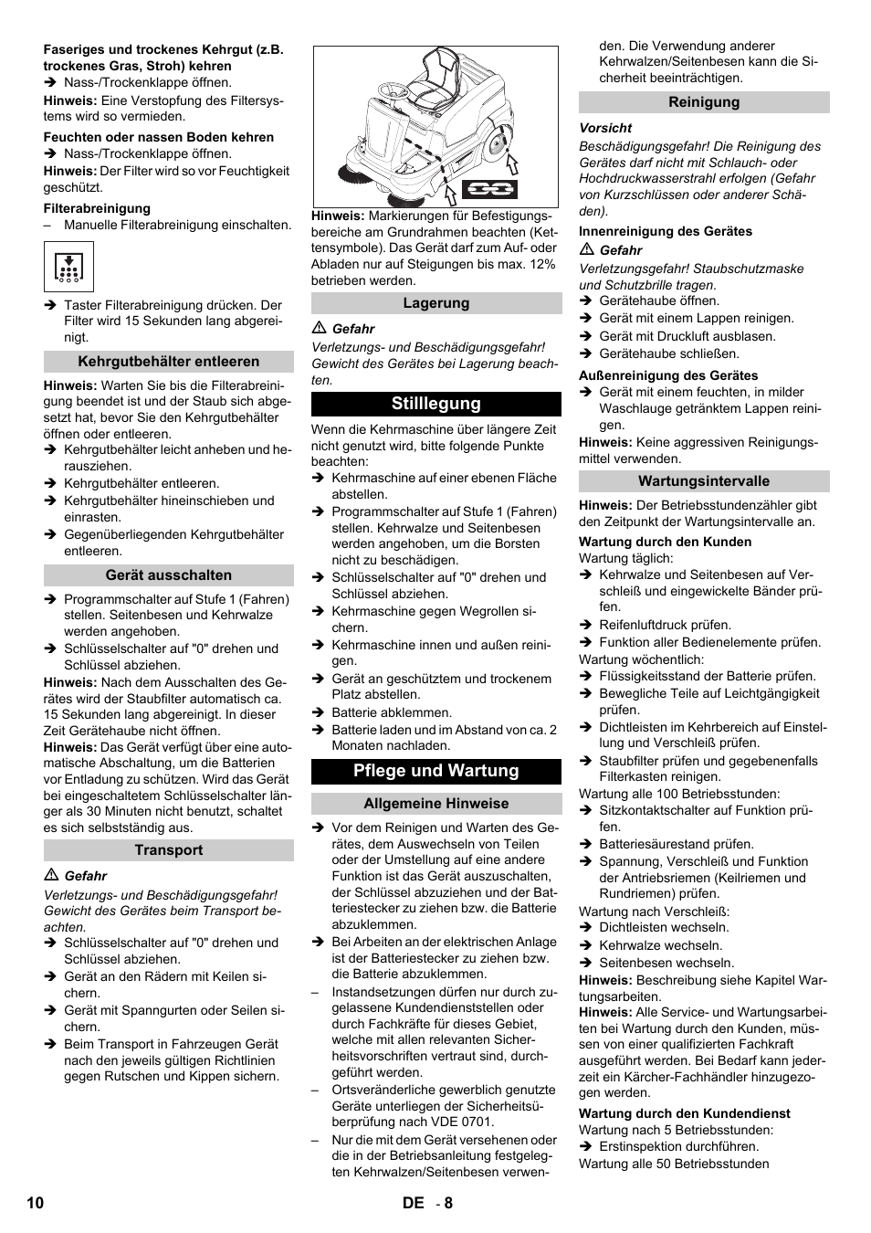 Stilllegung pflege und wartung | Karcher KM 90-60 R Bp User Manual | Page 10 / 408