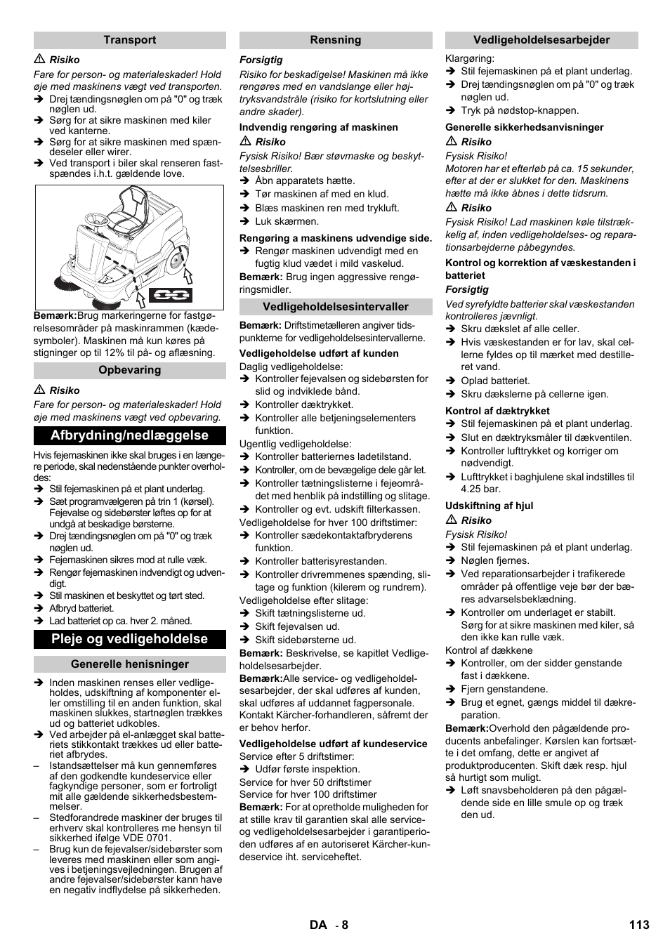 Afbrydning/nedlæggelse pleje og vedligeholdelse | Karcher KM 90-60 R Bp User Manual | Page 113 / 408