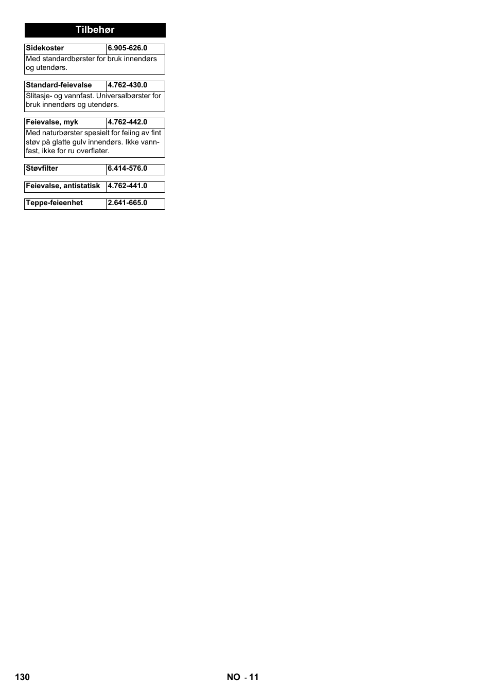 Tilbehør | Karcher KM 90-60 R Bp User Manual | Page 130 / 408