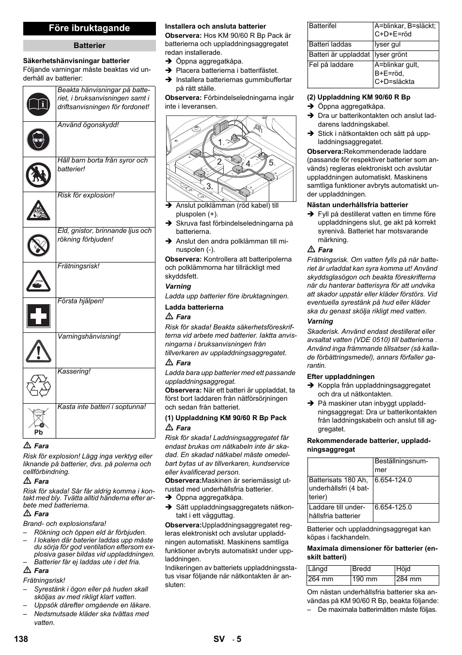 Före ibruktagande | Karcher KM 90-60 R Bp User Manual | Page 138 / 408