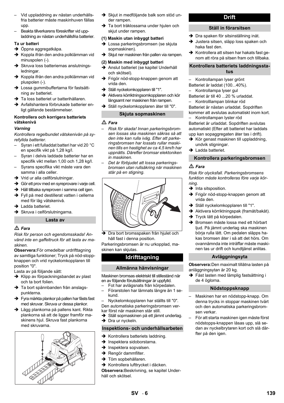 Idrifttagning, Drift | Karcher KM 90-60 R Bp User Manual | Page 139 / 408